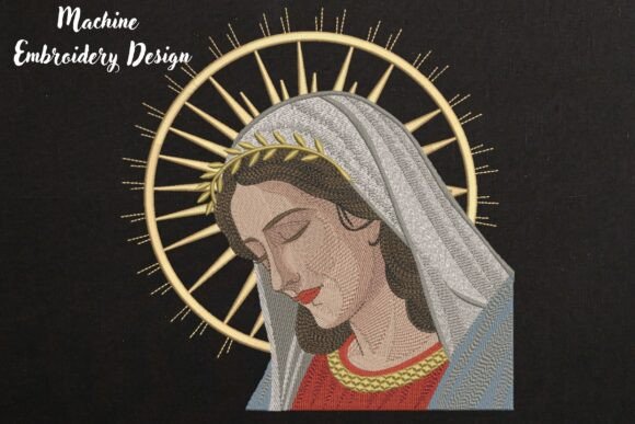 Holy Virgin Mary on Black Embroidery Design