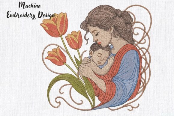 Mother and Child Tulips Embroidery Review
