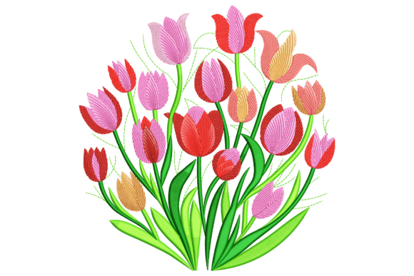 Vibrant Tulip Bouquet: A Seasonal Embroidery Standout